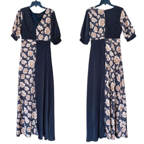 Boho Maxi Dress Floral Polka Dot Dark Romantic - Picture 3 of 12